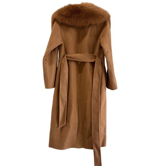 LoveShackFancy Mahika Wool Cashmere Faux Fur Collar Coat Camel - Picture 7 of 11